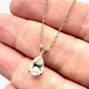 Womens Necklace 14K Yellow Gold Teardrop Cubic Zirconia Pendant